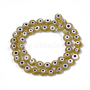 Handmade Evil Eye Lampwork Beads Strands, Flat Round, Dark Khaki, 7.5x3mm, Hole: 1mm, about 48pcs/strand, 13.7 inch~14.9 inch(LAMP-S191-02B-07)