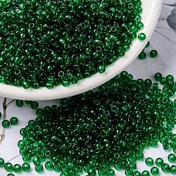 MIYUKI Round Rocailles Beads, Japanese Seed Beads, 8/0, (RR146) Transparent Green, 8/0, 3mm, Hole: 1mm, about 422~455pcs/10g(X-SEED-G008-RR0146)