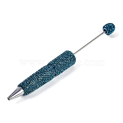 Iron Beadable Pen, Ball-Point Pen, with Polymer Clay Rhinestone, for DIY Personalized Pen with Jewelry Beads, Random Underlay, Blue Zircon, 149x16mm(AJEW-R001-02B)