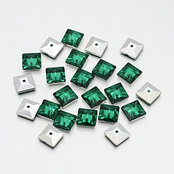 Back Plated Faceted Square Taiwan Acrylic Rhinestone Beads, Dark Cyan, 7x7x3mm, Hole: 1mm(ACRT-M04-7-01)