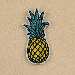 Computerized Embroidery Cloth Iron on/Sew on Patches, Costume Accessories, Appliques, Pineapple, Yellow, 68x34mm(DIY-F038-C08)