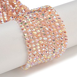 Electroplate Glass Beads Strands, Pearl Luster Plated, Faceted, Bicone, PeachPuff, 4x4x3mm, Hole: 1mm, about 149pcs/strand, 12.2~12.6''(31~32cm)(GLAA-Q105-04M)