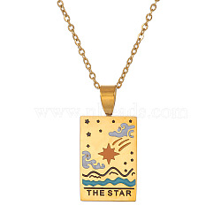 Titanium Steel Enamel Tarot Rectangle Pendant Necklaces, Stainless Steel Cable Chain Necklace for Women Men, THE STAR, Golden, 17.72 inch(45cm)(PW-WG56031-03)