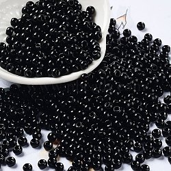 Baking Paint Glass Seed Beads, Round, Black, 4x3mm, Hole: 1.2mm, about 7650pcs/pound(SEED-H002-I-A521)