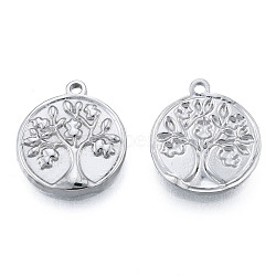 304 Stainless Steel Pendants, Flat Round with Tree of Life, Stainless Steel Color, 18x15.5x2mm, Hole: 1.5mm(STAS-N098-210P)
