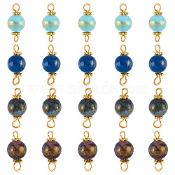 80Pcs 4 Styles Natural Mashan Jade Connector Charms, with Golden Plated Alloy and Brass Findings, Dyed, Round, Mixed Color, 17.5~18x8~8.5mm, Hole: 1.6~2.8mm, 20pcs/style(G-FH0001-77)