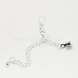 Iron Chain Extender, with Brass Folding Crimp Ends, Silver Color Plated, 56~62mm, Lobster Clasp: 12x8x3mm, End: 9x4mm, iron circle: 3mm inner diameter.(X-KK-G149-S)
