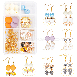 SUNNYCLUE 84Pcs DIY Cat Themed Earring Making Kits, Including Alloy Links & Pendants, Acrylic & Wood Beads, Brass Linking Rings & Earring Hooks, Light Gold(DIY-SC0015-21LG)