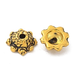 Alloy Bead Caps, Cadmium Free & Lead Free, Flower, Antique Golden, 9x3.5mm, Hole: 1.6mm, about 1470pcs/1000g(TIBE-P003-02AG)