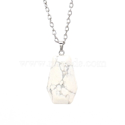Natural Howlite Halloween Coffin Pendant Necklace with Platinum Alloy Chains, 20.87 inch(53cm)(PW-WG29489-03)