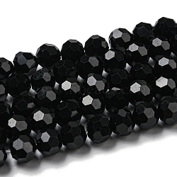 Opaque Glass Beads Stands, Faceted(32 Facets), Round, Black, 8mm, Hole: 1mm, about 72pcs/strand, 20.67''(52.5cm)(EGLA-A035-P8mm-D18)