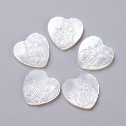 Natural White Shell Mother of Pearl Shell Cabochons, Heart with Virgin Mary, 14.5x14.7x2mm(SSHEL-L017-013)
