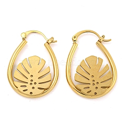 Ion Plating(IP) 304 Stainless Steel Earrings for Women, Leaf, Real 18K Gold Plated, 28x20x3mm(EJEW-E304-03G)