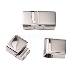 Tarnish Resistant Rectangle 304 Stainless Steel Magnetic Clasps with Glue-in Ends, Stainless Steel Color, 24x13x8mm, Hole: 6x11.5mm(STAS-I037-22)