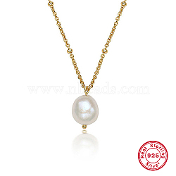 925 Sterling Silver Pendant Necklaces for Women, with Natural Baroque Pearl and Satellite Chains, Real 18K Gold Plated, 15.75 inch(40cm)(AP8590-1)