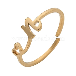 304 Stainless Steel Cuff Rings for Women, Heart with LetterA~Z, Real 18K Gold Plated, Letter N, 5.5mm, inner diameter: adjustable.(RJEW-D285-01G-N)