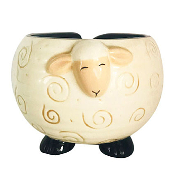 Lovely Sheep Shape Handmade Porcelain Yarn Bowl Holder, Knitting Wool Storage Basket, with Holes to Prevent Slipping, Lemon Chiffon, 17x12cm