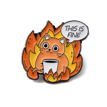 Fine Thmem Enamel Pin, Painting Black Alloy Badge for Backpack Clothes, Flame of Combustion, Cat Shape, 28x29mm