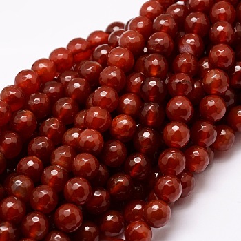 Dyed Natural Agate Faceted Round Beads Strands, Dark Red, 8mm, Hole: 1mm, about 48pcs/strand, 15.3 inch