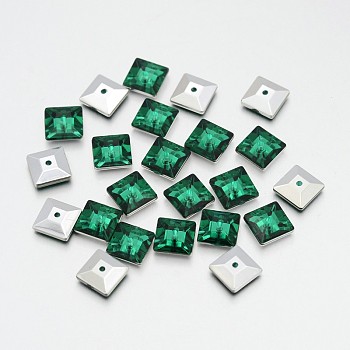 Back Plated Faceted Square Taiwan Acrylic Rhinestone Beads, Dark Cyan, 7x7x3mm, Hole: 1mm