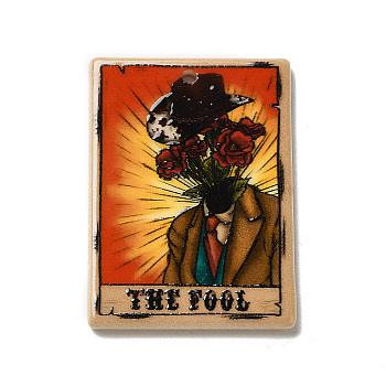 Printed Acrylic Pendants, Rectangle with Tarot Card Theme Pattern Charm, The Fool, Orange Red, 37.5x26.5x2mm, Hole: 1.7mm