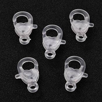 Plastic Lobster Claw Clasps, Heart, Clear, 22.5x13x6.5mm, Hole: 3mm