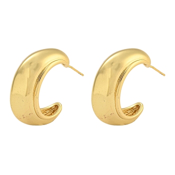 Rack Plating C-Shaped Brass Stud Earrings, Long-Lasting Plated, Cadmium Free & Lead Free, Real 18K Gold Plated, 28x12mm