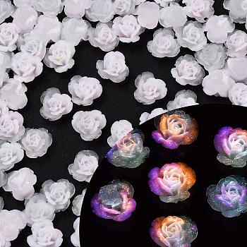 Luminous Resin Decoden Cabochons, Glow in the Dark, Flower, Misty Rose, 7x7x3.5mm