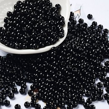 Baking Paint Glass Seed Beads, Round, Black, 4x3mm, Hole: 1.2mm, about 7650pcs/pound
