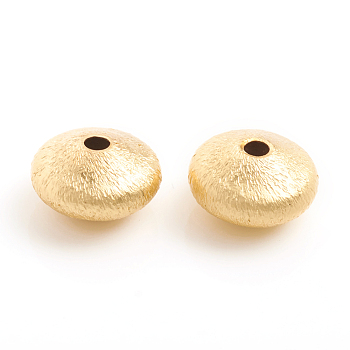 Matte Style Brass Textured Beads, Long-Lasting Plated, Rondelle, Real 14K Gold Plated, 9.5x5.5mm, Hole: 1.8mm