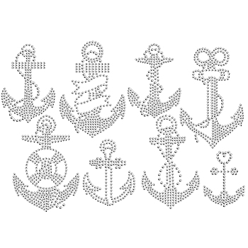 Glass Hotfix Rhinestone, Iron on Appliques, Costume Accessories, for Clothes, Bags, Pants, Anchor & Helm Pattern, 297x210mm