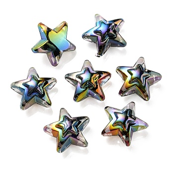 UV Plating Rainbow Iridescent Transparent Acrylic Beads, Two Tone, Star, Black, 15.5~16x16.5x9.5mm, Hole: 2.6mm