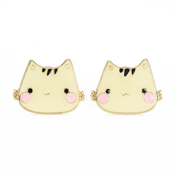 Cat Enamel Pin, Animal Alloy Brooch for Backpack Clothes, Cadmium Free & Lead Free, Light Gold, Light Goldenrod Yellow, 17x22x12mm, Pin: 1mm