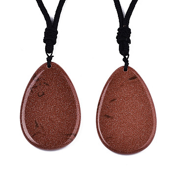 Synthetic Goldstone Pendant Necklaces, with Random Color Polyester Cords, Teardrop, 26~29.9 inch(66~76cm)