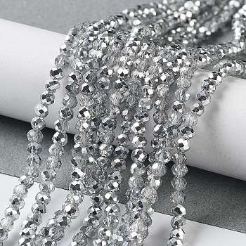 Half Plated Faceted Rondelle Glass Bead Strands, Silver, 3.5x2.5mm, Hole: 1mm, about 150pcs/strand
