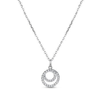 TINYSAND 925 Sterling Silver Cubic Zirconia Ring Pendant Necklaces, Silver, 16.4 inch