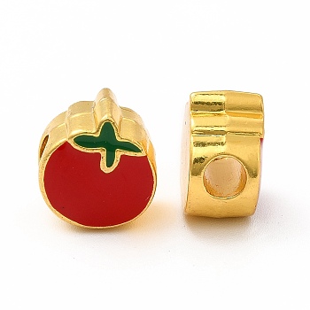 Rack Plating Alloy Enamel Beads, Matte Gold Color, Tomato, Red, 12x10.5x7mm, Hole: 3.6mm