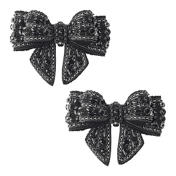 2Pcs Bowknot Crystal Rhinestone Detachable Shoe Decorations, Black, 73x98x19mm