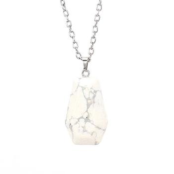Natural Howlite Halloween Coffin Pendant Necklace with Platinum Alloy Chains, 20.87 inch(53cm)