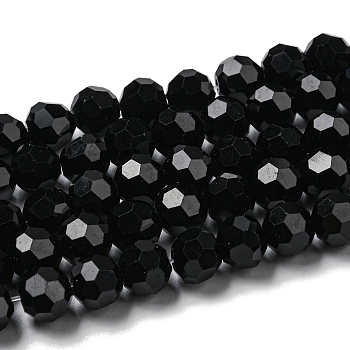 Opaque Glass Beads Stands, Faceted(32 Facets), Round, Black, 8mm, Hole: 1mm, about 72pcs/strand, 20.67''(52.5cm)
