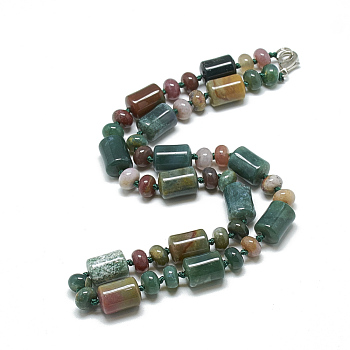 Natural Indian Agate Beaded Necklaces, with Alloy Lobster Clasps, Column, 18.1 inch~18.5  inch(46~47cm), Column: 13~14x10mm