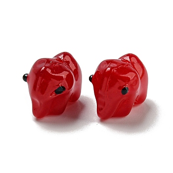 Handmade Transparent Glass Beads, Hand Drawn Beads, with Enamel, Elephant, Red, 11x9.5x14.5mm, Hole: 1.2~1.4mm