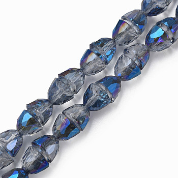 Electroplate Transparent Glass Beads Strands, Faceted, Bell, Blue, 8x7mm, Hole: 1mm, about 94~100pcs/strand, 25.20 inch(64cm)