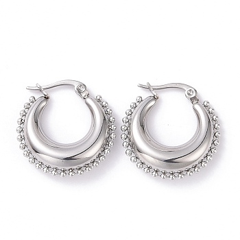 304 Stainless Steel Crescent Moon Hoop Earrings for Women, Stainless Steel Color, 23x23x6.5mm, Pin: 0.8mm