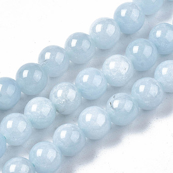 Natural Chalcedony Beads Strands, Imitation Aquamarine, Dyed & Heated, Round, 12mm, Hole: 1mm, about 30~32pcs/strand, 15''(38.1cm)