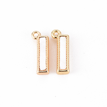 Brass Charms, with Shell, Real 18K Gold Plated, Nickel Free, Letter.I, 10.5x4x2mm, Hole: 0.8mm