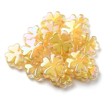 UV Plated Acrylic Beads, Iridescent, Bead in Bead, Clover, Gold, 25x25x8mm, Hole: 3mm