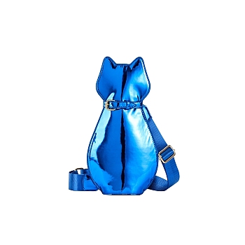 Lady Autumn and Winter New High-Value Cat Diagonal Bag, Wide Shoulder Strap, Bright Surface, Personality Chest Bag, Small Portable Single Shoulder Bag, Dodger Blue, 310x90x60mm, Shoulder Belt: 1100mm long