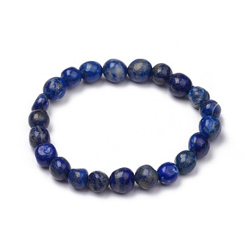 Natural Lapis Lazuli Stretch Beaded Bracelets, Tumbled Stone, Nuggets, 1-7/8 inch~2-1/8 inch(4.8~5.5cm), Beads: 6~15x6~11x3~11mm