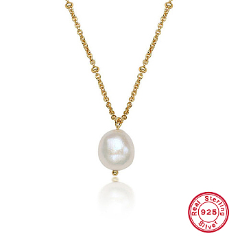 925 Sterling Silver Pendant Necklaces for Women, with Natural Baroque Pearl and Satellite Chains, Real 18K Gold Plated, 15.75 inch(40cm)